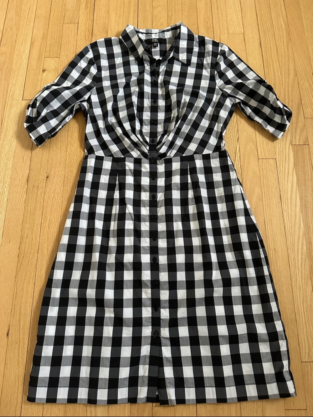 5 for $25 // Chic by Jacob black white button gingham plaid shirt dress medium